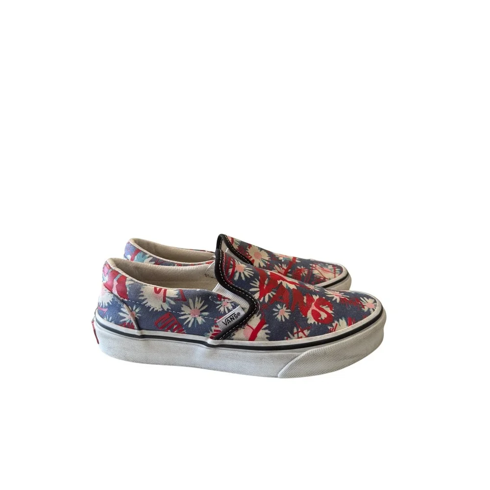 Vans Classic Slip-On Floral Graffiti Blue Red Womens 6 Mens 4.5 Sneaker